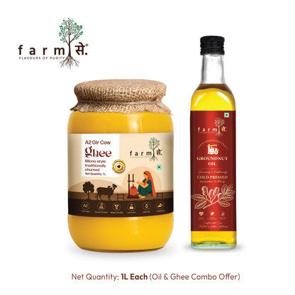 FarmSe A2 Gir Cow Ghee & Cold Pressed Groundnut Oil Combo | 1L Each