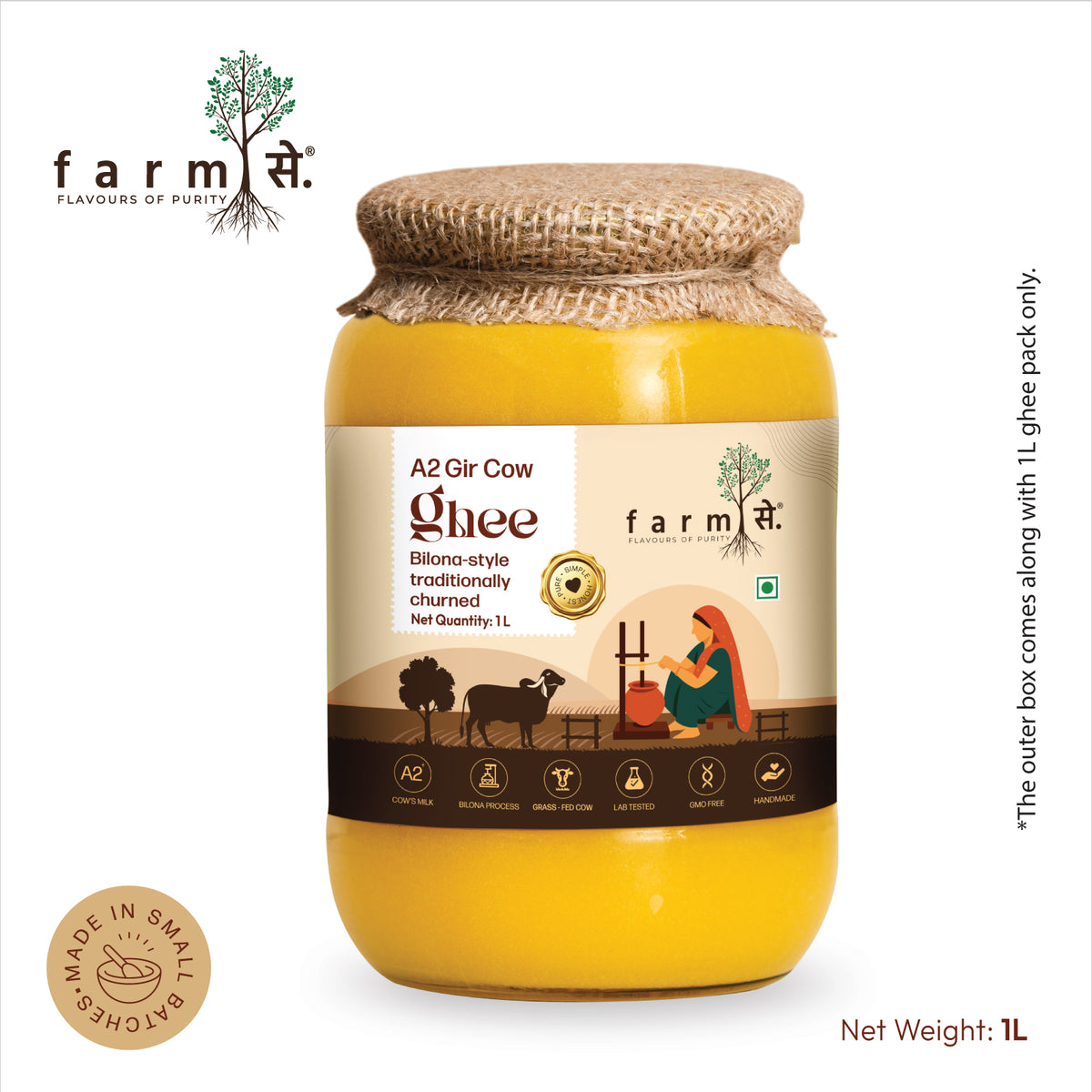 FarmSe A2 Gir Cow Ghee & Cold Pressed Groundnut Oil Combo | 1L Each