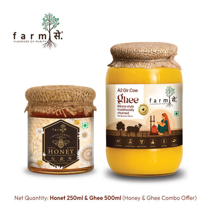 FarmSe A2 Gir Cow Ghee 150ml | Bilona Method & Wild Forest Honey 250ml  Combo