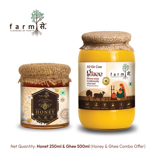 FarmSe A2 Gir Cow Ghee 150ml | Bilona Method & Wild Forest Honey 250ml  Combo