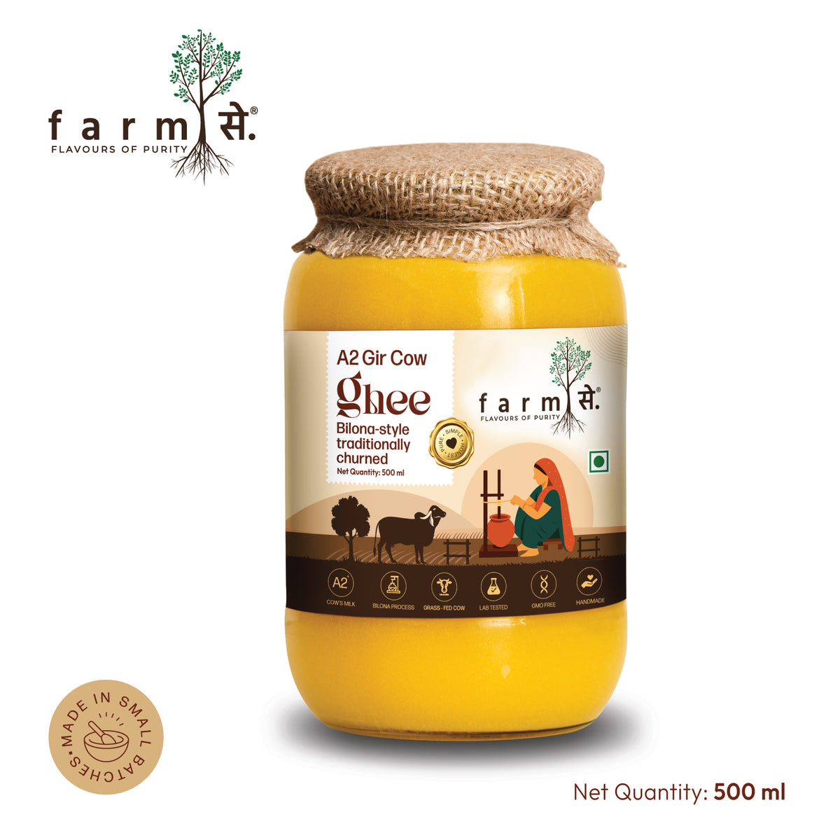 FarmSe A2 Gir Cow Ghee 150ml | Bilona Method & Wild Forest Honey 250ml  Combo
