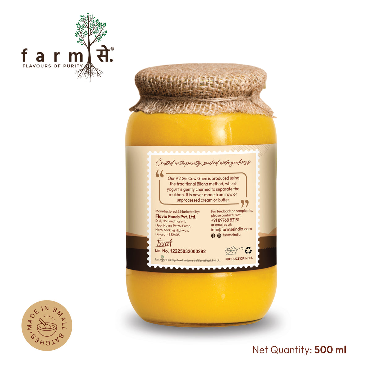 FarmSe A2 Gir Cow Ghee 150ml | Bilona Method & Wild Forest Honey 250ml  Combo