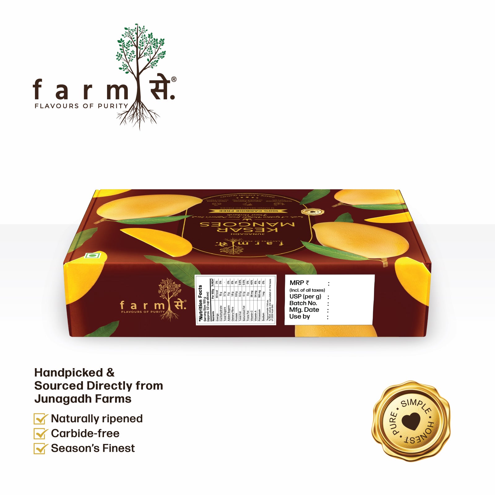 FarmSe Kesar 1.5kg Mangoes - Pack of 5 Mangoes