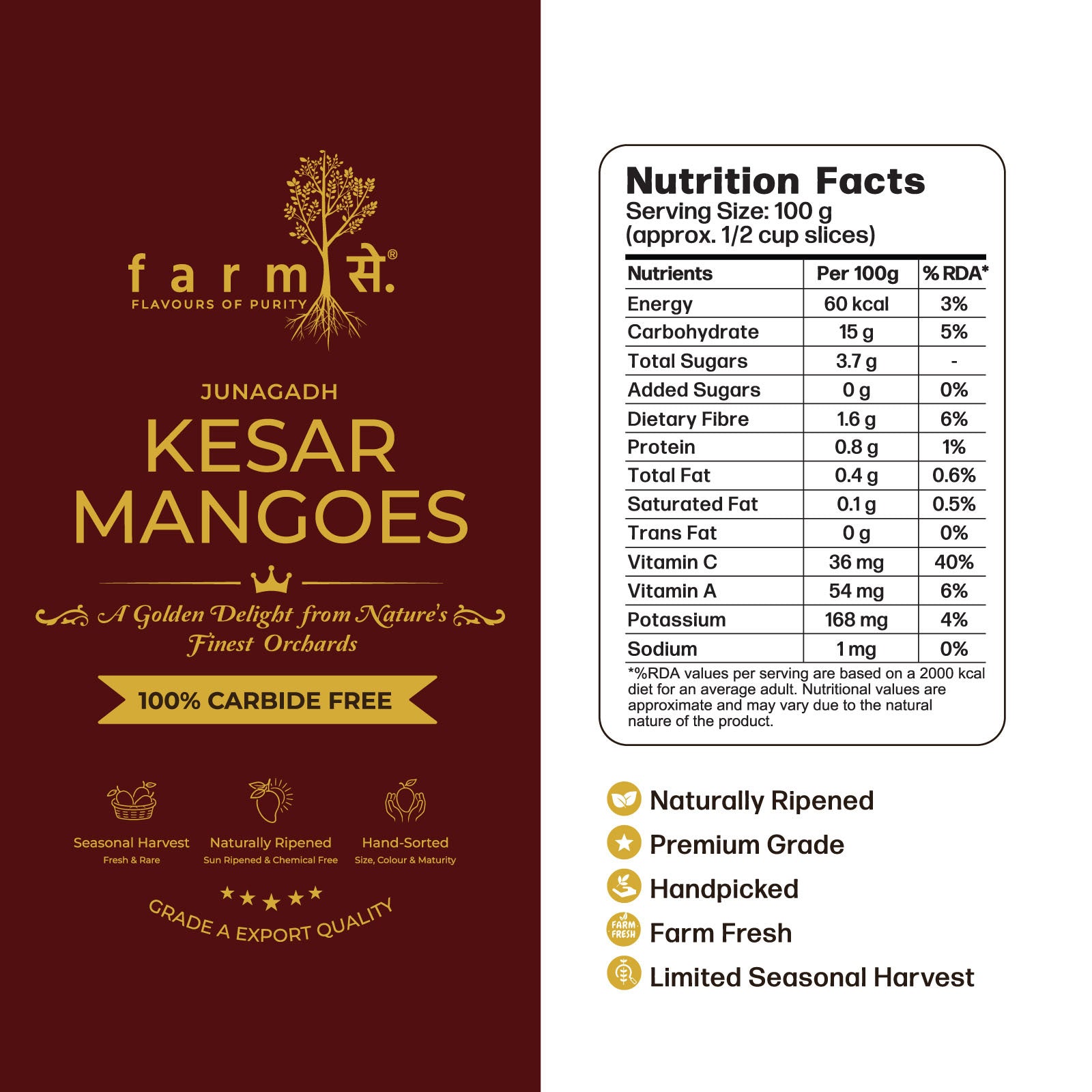 Kesar Mango Ras FarmSe Kesar 1.5kg Mangoes - Pack of 5 Mangoes