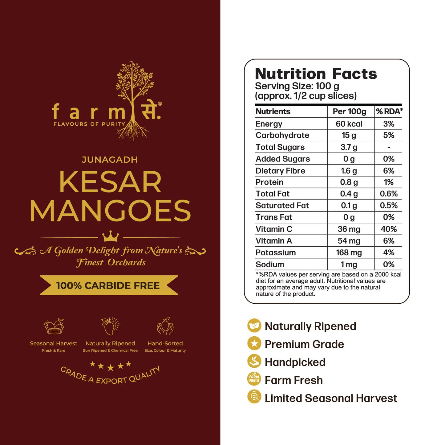 FarmSe Kesar 1.5kg Mangoes - Pack of 5 Mangoes